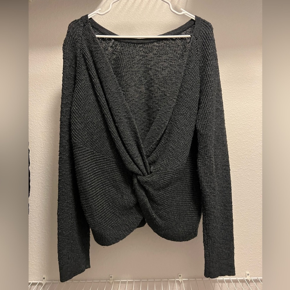 Aerie Charcoal Twist-Back Sweater, Large